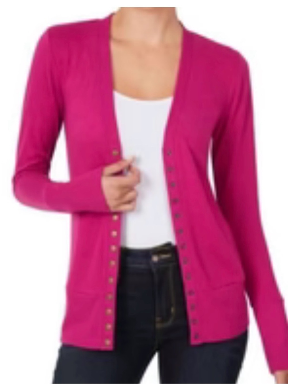 Zenana Outfitters Magenta Snap-Front Cardigan